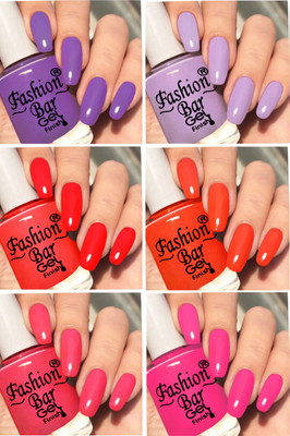 Fashion Bar Quick Drying Long Lasting High Shine Nail Polish For Women and Girl T733 Multicolor(Pack of 6)