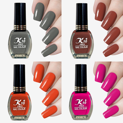 K10 Charming Nail Polish Set 6ML Each Gray,Brown,Orange,Pink(Pack of 4)