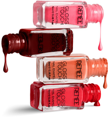 Renee Gloss Touch N03 Red Parade - Set of 4 Nail Enamels, 5ml each N03 Red Parade(Pack of 4)