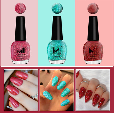 MI FASHION Ultra Glass Glitter Long Stay Nail Polish 15ml each Pink, Sky Blue, Red(Pack of 3)