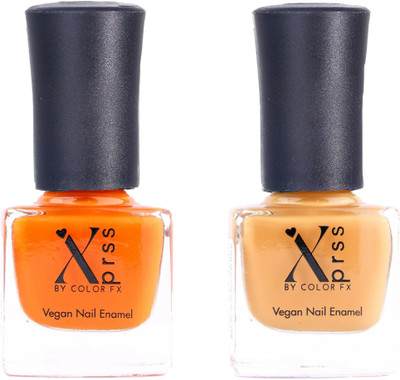 Color Fx Xprss Vegan Nail Enamels Orange & Orange Yellow, 306-307 Multicolor(Pack of 2)