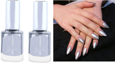 GABBU Combo Silver High-Shine Long Lasting Non Toxic Professional Nail Polish Silver(Pack of 2)
