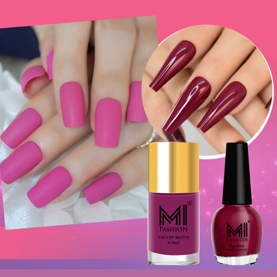 MI FASHION Glow and Ground A Vibrant and Edgy Matte Nail paint Combo Light Wine,Plum(Pack of 2)