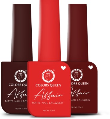 COLORS QUEEN Affair Matte Nail Polish Set of 3, Quick Drying, Long Lasting Nail Paint Kit Flamingo, Dark Seinna, Red Carpet(Pack of 3)