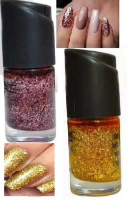 Luipui light brown glitter nail polish and golden glitter nail polish pack of 2 BROWN, golden(Pack of 2)