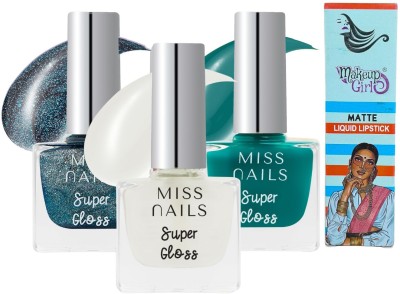 Miss Nails Super Gloss Set of 3 Combo SG21 Free Lipstick Multi(Pack of 3)