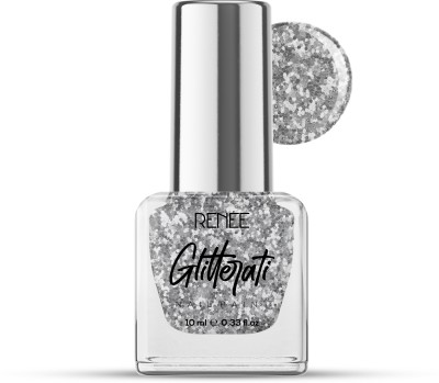 Renee Glitterati Nail Paint Silver Confetti | Chip Resisting Formula with High Glitter Silver Confetti