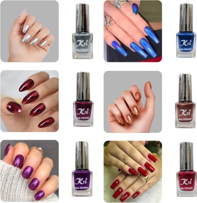 K10 Rich Paint HD Shine Dazzling Glow Long Stable High shine nail polish combo Silver,Maroon,Purple,Blue,Coffee,Darkred(Pack of 6)