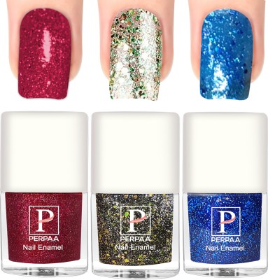 Perpaa Glitter Light Reflective Nail Polish Sparkly Gel Enamel ,C 12(5ml each) Red,Green,Turquoise(Pack of 3)