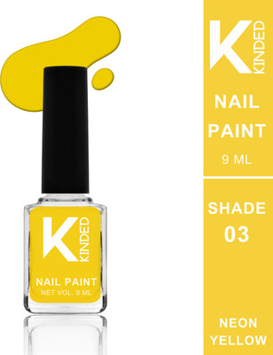KINDED Nail Paint Lacquer Nail Polish Enamel with One Coat Single Stroke Application Shade 03 Neon Yellow