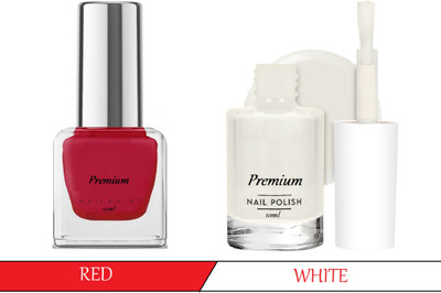 Luipui Premium Nail Polish / Shine Finish, Long lasting, Quick Drying RED, WHITE(Pack of 2)