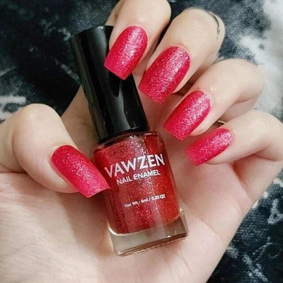 VAWZEN Nail Enamel, Quick Drying, High Shine, Long Lasting, Chip Resistant, KATTY RED GLITTER