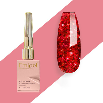 Emigel Professional UV Gel Nail Polish RED 026|Cured With UV LED Lamp, Super Glossy Finish, 12ml RUSTIC RED GLITTER