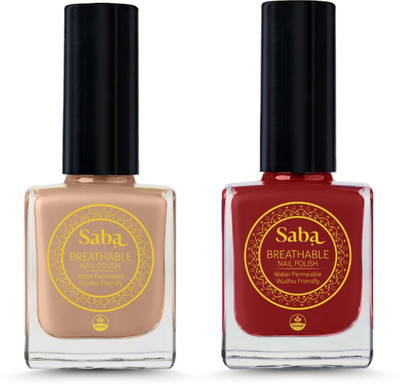 Saba Breathable Nail Paint 12 ml each |Pack of 2 | PEACH PLAY & ROUGE RED Blue(Pack of 2)
