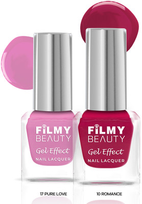Filmy Beauty Gel Nail Polish Daisy Set of 2 – Romance & Pure Love | Quick-Dry Formula Pink, Purple(Pack of 2)