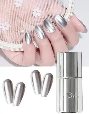 EVERERIN Silver Nail Polish Mirror Effect Nail Lacquer Silver metallic Silver
