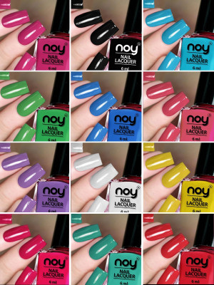 NOY uick Dry Long Lasting Nail Polish Combo No-04 Blue,Peach,Green,Yellow,Black,White,Sky Blue(Pack of 12)