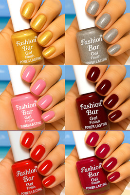 Fashion Bar Gel Finish Power Lasting six nail polish shades collection Set No.A121 Multicolor(Pack of 6)