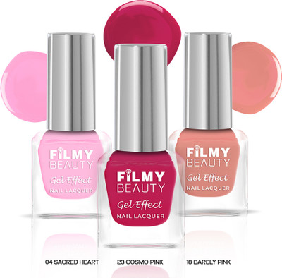 Filmy Beauty Gel Nail Polish Selena Set of 3 – Cosmo Pink, Barely Pink & Sacred Heart | Shine Pink(Pack of 3)