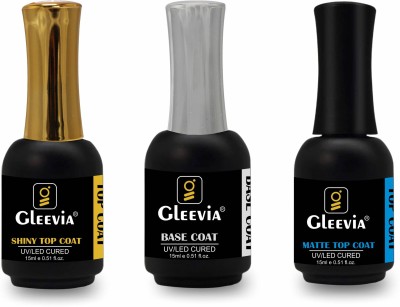 Gleevia Combo of UV Gel Top Coat Glossy & Matte and Base Coat UV/LED Cured Soak-Off Gel Transparent(Pack of 3)