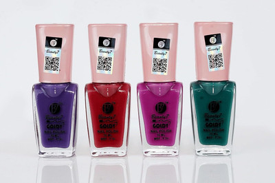 Beauty7 Goldy Glossy Nail Polish Combo Set, Long Lasting Nail Paint For Women & Girls Purple, Red, Pink, Green(Pack of 4)