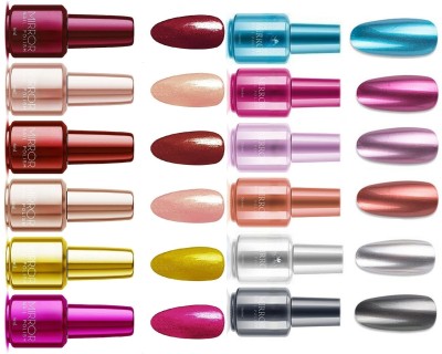 LOVE HUDA Professional Mirror Finish Nail Paint Bottle High Metallic Polish (Pack Of 8). Multicolor(Pack of 12)