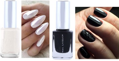 ADJD Combo Non Toxic Professional Dark red Nail Polish Black & white glossy black, white glossy(Pack of 2)