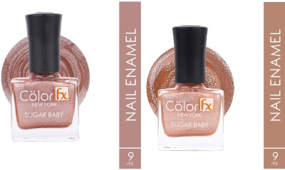 Color Fx SUGAR Baby Nail Lacquer Water Proof Matte Touch Nail Polish Quick Dry Rich Color Metallic Shimmery Brown & Peach Shade(Pack of 2)