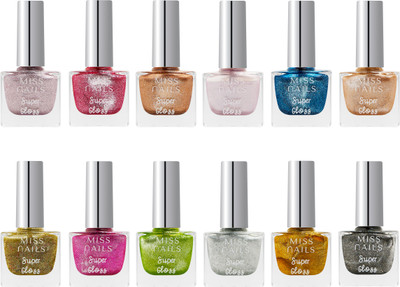 Miss Nails Super Gloss Set of 12 Pcs Combo SG04 Multi(Pack of 12)