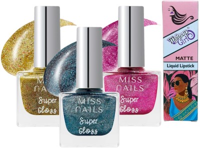 Miss Nails Super Gloss Set of 3 Combo SG09 Free Lipstick Multi(Pack of 3)