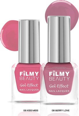 Filmy Beauty Gel Nail Polish Marina Set of 2 – Kiss Miss & Berry Love | High-Shine Look Pink, Purple(Pack of 2)