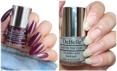 DeBelle Gel Nail Polis combo of 2 Glamorous Garnet (Dark Maroon), Matte Top Coat ( Top Coat )(Pack of 2)