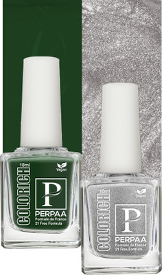 Perpaa Colorich Vegan Nail Polish Quick Dry|Glossy Finish,10 ml each Combo 38 Texture Silver, Army Green(Pack of 2)