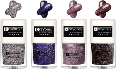 KRAYONS Glitter Nail Paint, 20ml, Grey, Purple Violet, Light Viloet, Brown