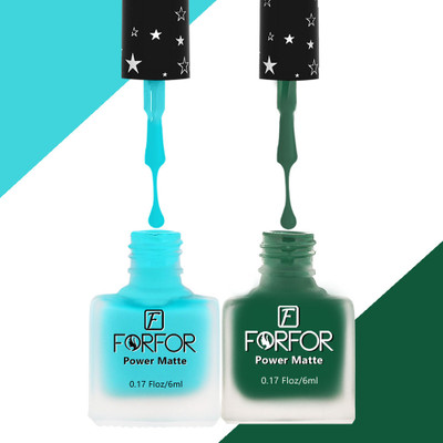FORFOR Power Matte HD Colors Long Lasting Non Toxic Professional Set of 2 Nail Polish Cyan,Dark Green(Pack of 2)