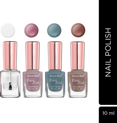 Seven Seas Easy Gel Nail Paint In Shimmer Glitter & Matte Finish Multicolor(Pack of 4)
