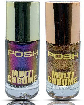 Posh Multi-Chrome Nail Polish 9ml Combo of Evening Blush & Polychrome Copper Evening Blush, Polychrome Copper(Pack of 2)