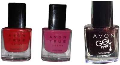 AVON true colour premium nail polish set of 3 miss drama matte nail paint, savage pink, purple storm gel nail paint(Pack of 3)