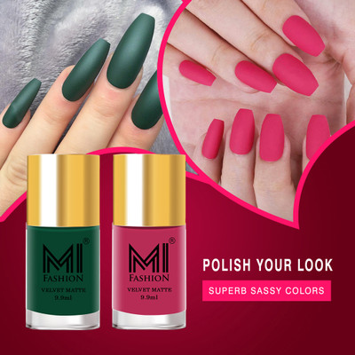 MI FASHION Add A Touch Of Sophistication With Matte Nail Polish Set Green,Magenta(Pack of 2)