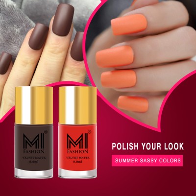 MI FASHION Make A Statement With Matte Nail Polish Combo Pack Orange,Coffee(Pack of 2)