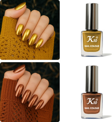 K10 MetallicNail Polish Combo Multicolor (12ML Each) Golden,Coffee(Pack of 2)