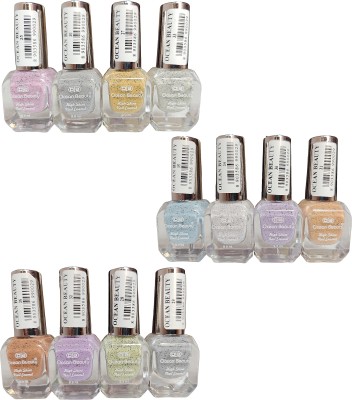 OCEAN BEAUTY Professional Cookie Crumble Nail Enamel Glossy Nail Paint Bottle Multicolor(Pack of 12)