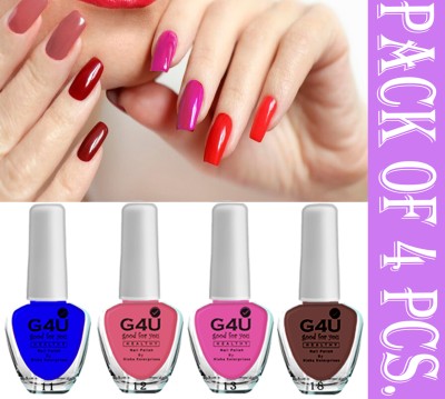 G4U Bright 4 Piece Quick Dry Nail Polish Kit 200724A2 Blue,Peach,Pink,Brown(Pack of 4)