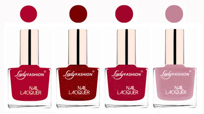 Lady FASHION Ultra High Shine Long Stay Nail Polish Pink,Red,Bright Pink,Silky Purple(Pack of 4)