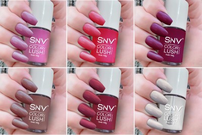 SNV finest nail lacquer premium shine nail polish combo set Long Lasting Raspberry Pink,Burnt Pink,Wine Pink,Roman Coffee,Red wine,Pastel Grey(Pack of 6)