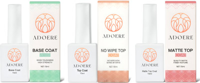Adoere Combo Kit of UV Top Coat Glossy & Matte and Base Coat 15ml Each Pack Nail Art Design Manicure Gifts for Women, Transparent(Pack of 3)