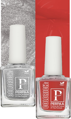 Perpaa Colorich Vegan & Organic | Glossy Gel Nail Polish ,combo 29 (10 ml each) Texture Silver, Bold Red(Pack of 2)