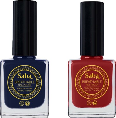 Saba Breathable Nail Paint | RUSSIAN BLUE & ROUGE RED | Pack of 2, 12 ml Each Blue & Red(Pack of 2)