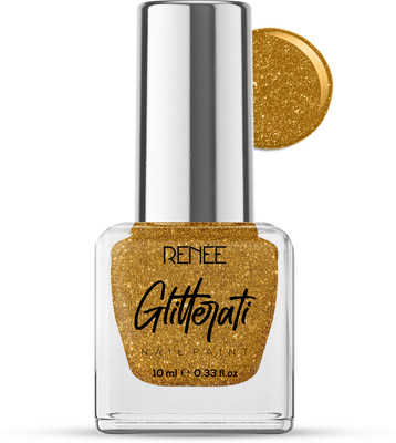 Renee Glitterati Nail Paint Enchanted Fern | Chip Resisting Formula with High Glitter Gold Rush