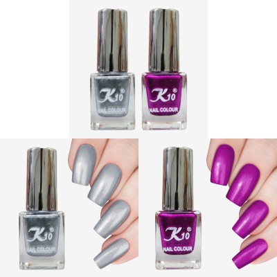 K10 Long Lasting Metallic Nail Polish Combo Silver, Dark Pink(Pack of 2)